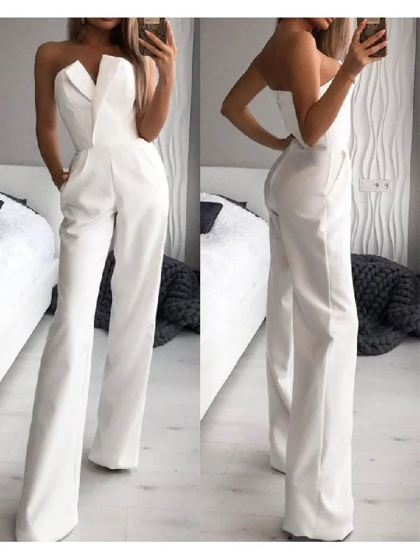 Patchwork Solid Color Strapless Jumpsuits Sophisticated Women's 