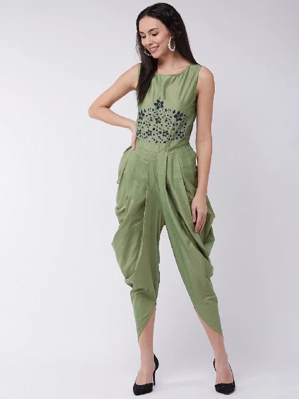 Embroidered Cowl Jumpsuit Earthy Women's 