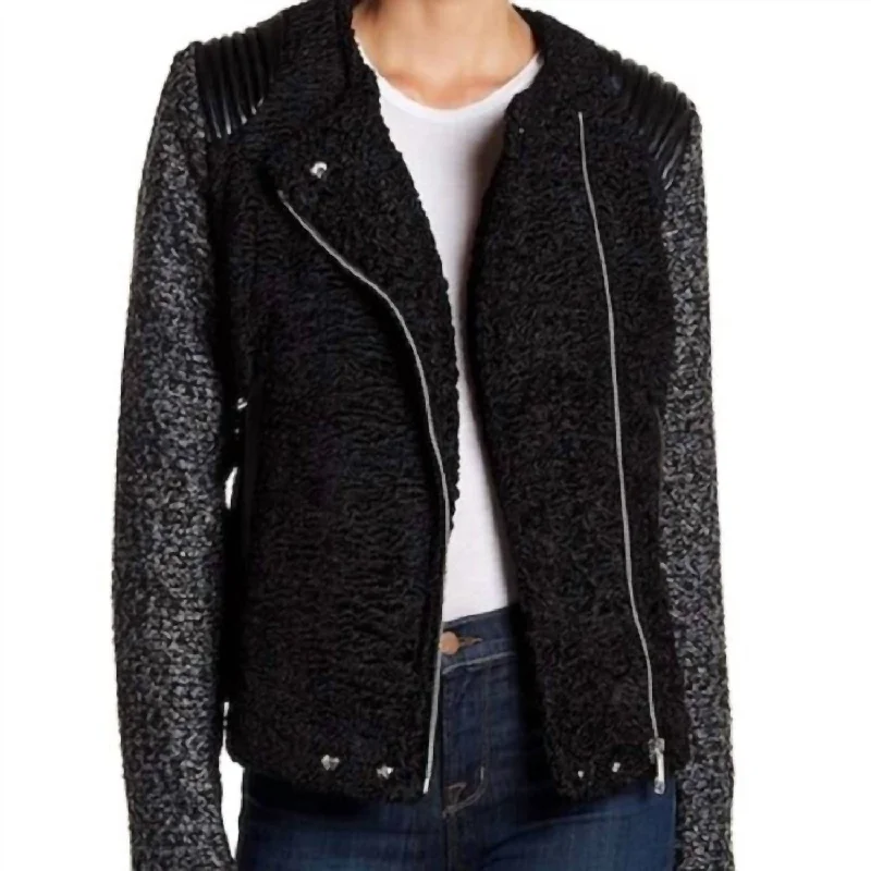 Women's Asymmetrical Faux Fur Moto Jacket In Black Unique Women's Upcycled