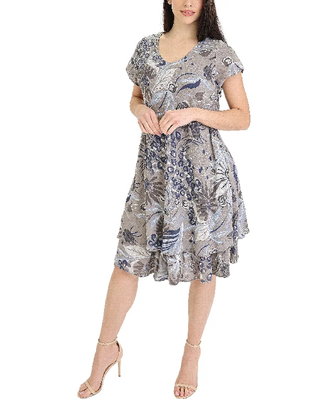Floral Cotton Dress Practical Women's Multi - 