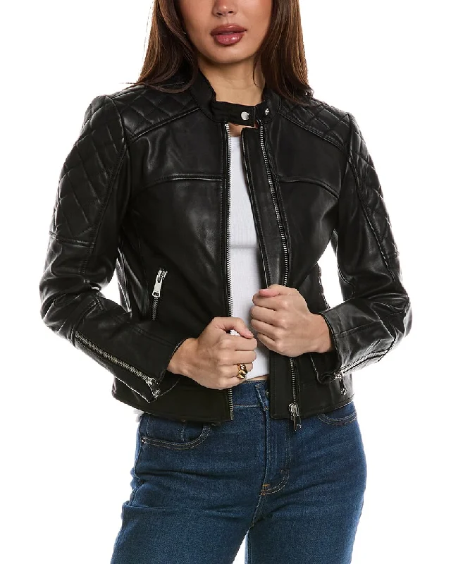 Reiss Adelaide Collarless Leather Biker Jacket Vacation