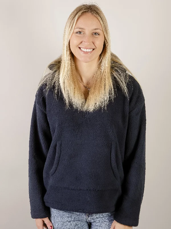 Navy Fleece Half Zip Jacket Preppy Women's College