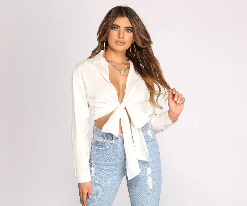 Plunge V Tie Waist Crop Top Traditional Women's 