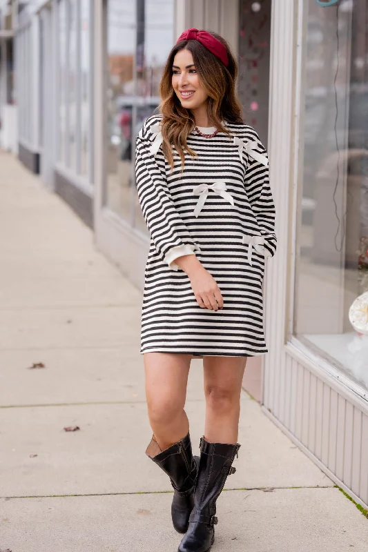 Striped Bow Accented Dress Disco