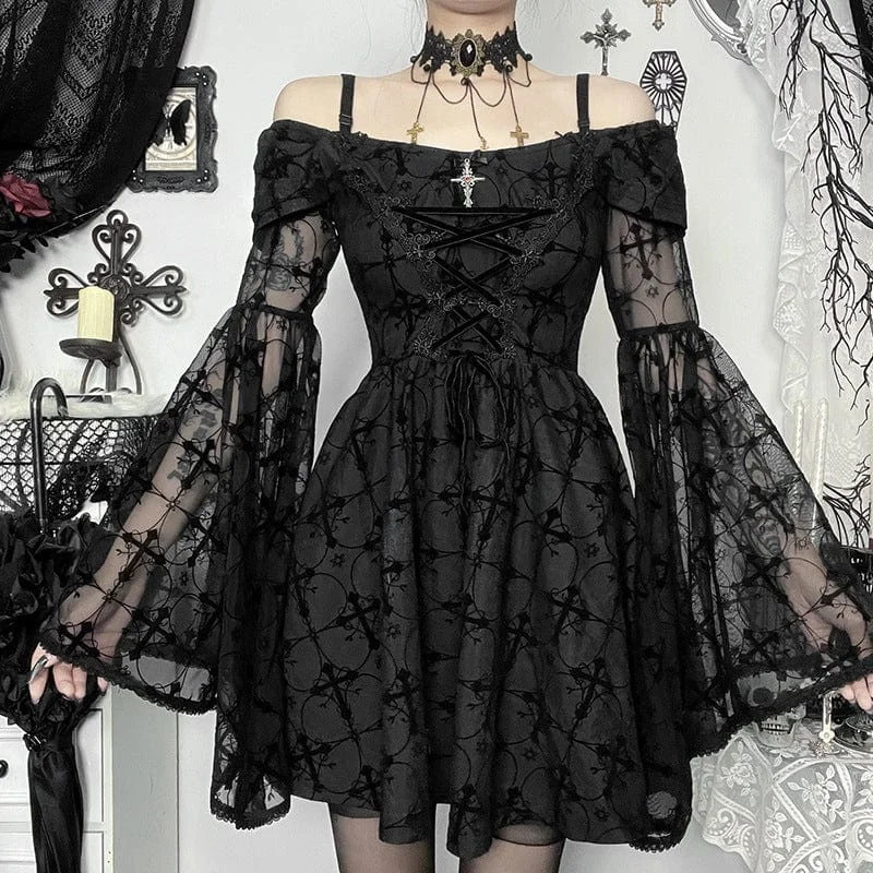 Women's Gothic Mesh Off Shoulder Short Dress Luxurious Women's High -  end