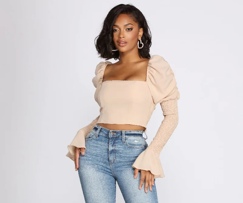 All About The Puff Sleeve Crop Top Dynamic Women's Moto