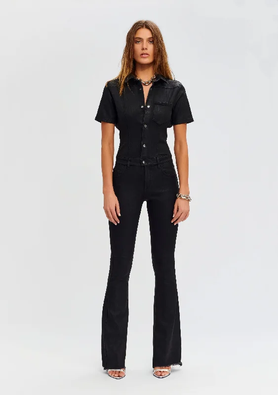 Lyla Coated Denim Jumpsuit Stylish Women's Neon