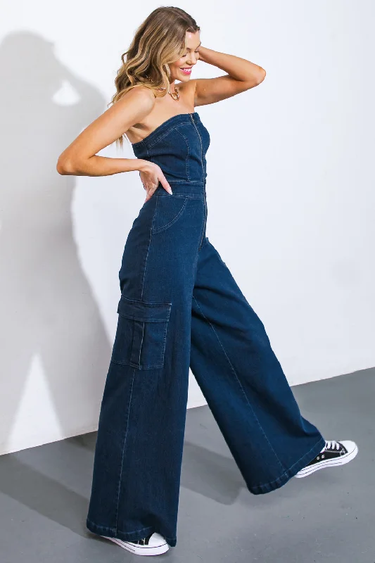 GOOD TOGETHER DENIM JUMPSUIT Artistic Women's Hand - painted