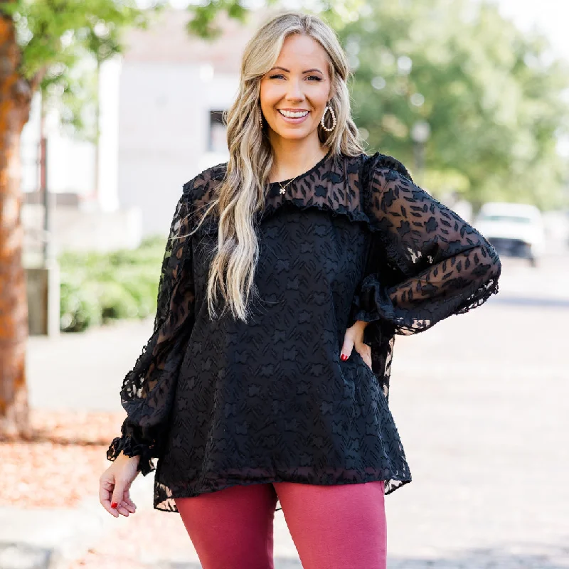 Check Yourself Top, Black Relaxed Women's Beachy
