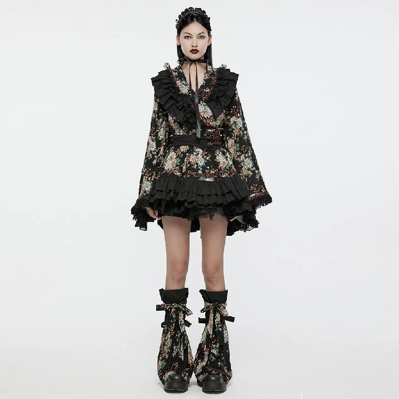 Women's Lolita Floral Printed Ruffled Kimono Dress Set Bold Women's Statement