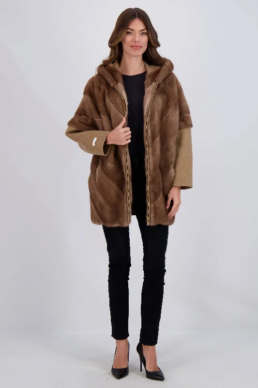 Chevron Mink Parka with Cashmere Sleeves Earthy Women's Hemp - based