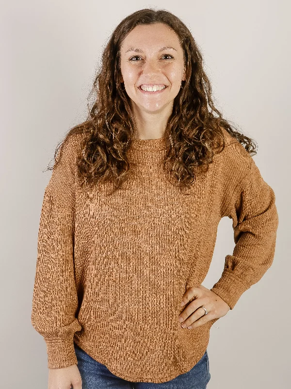 Tan Drop Shoulder Sweater Knit Top Modern Women's 