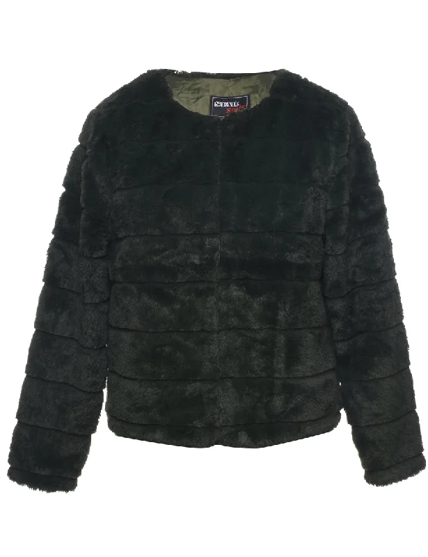 Dark Green Faux Fur Coat - M Monochromatic All - in - one