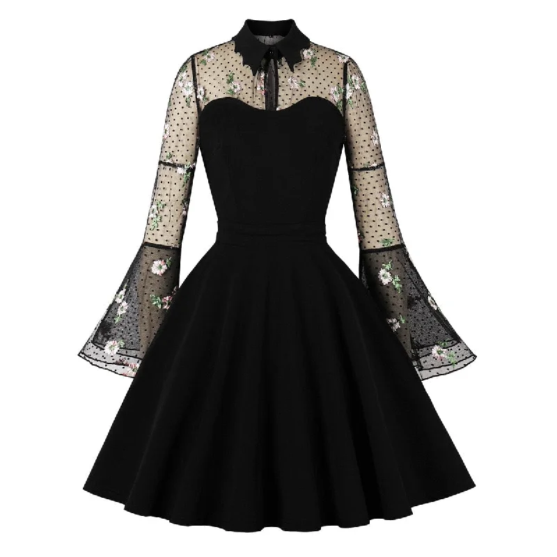 Women's Gothic Floral Embroidered Flared Sleeved Formal Dress Luxurious Women's High -  end