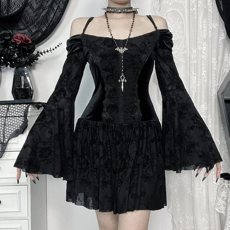 Women's Gothic Lace Velvet Off Shoulder Dress Relaxed Women's 