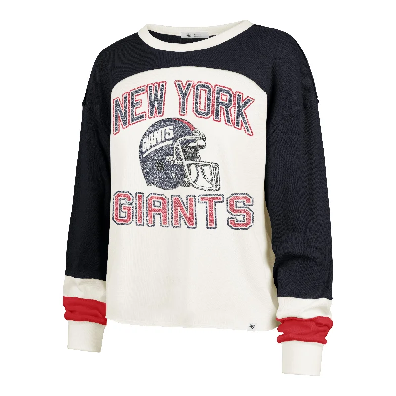NEW YORK GIANTS HISTORIC GRIDIRON CURVE '47 TONI LONG SLEEVE TEE WOMENS Youthful Women's Pop NEW YORK GIANTS HISTORIC GRIDIRON CURVE '47 TONI LONG SLEEVE TEE WOMENS Youthful Women's Pop