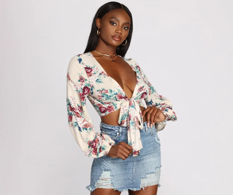 Floral Dream Tie Front Top Practical Women's Multi - 