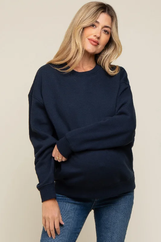 Navy Blue Soft Knit Fleece Lined Maternity Sweatshirt Sharp Women's Italian