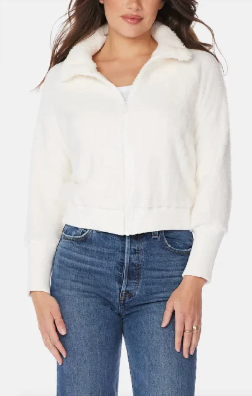Zip Front Funnel Neck Jacket In Ivory Preppy Women's College