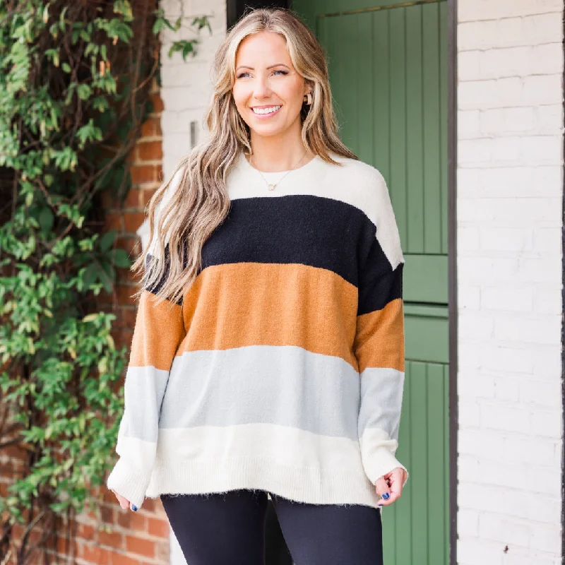 Spice Latte Stripe Sweater, Black-Mustard Casual Women's Japanese 