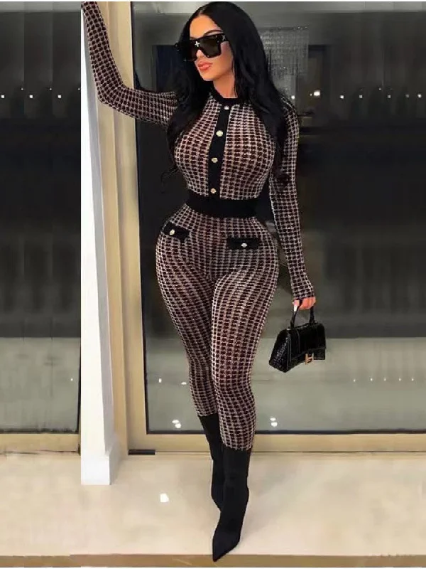 Color Matching Print Buckle Patchwork Jumpsuits Confident Women's Power
