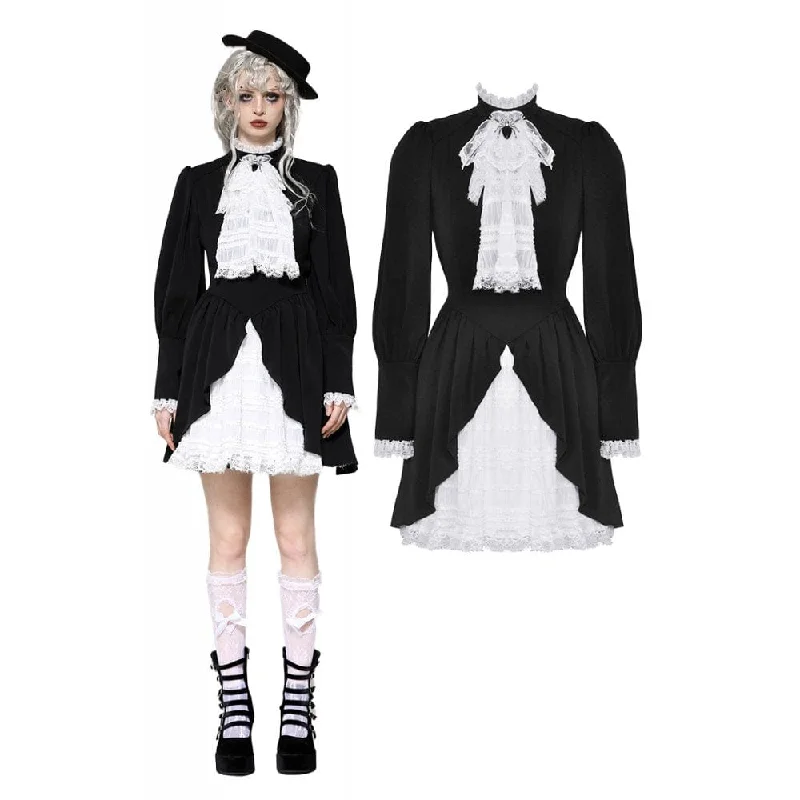 Women's Gothic Pleated Lace Short Dress Black White Cool Women's Distressed