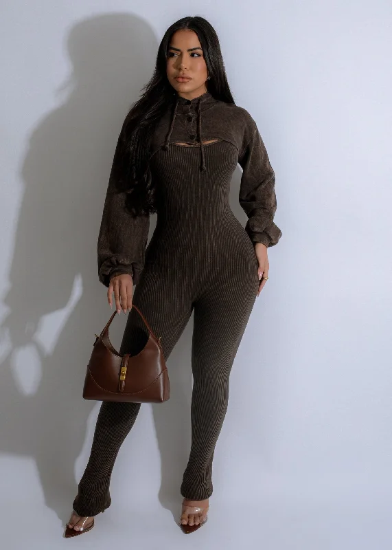 Shadow Street Ribbed Jumpsuit Brown Modern Women's Tech