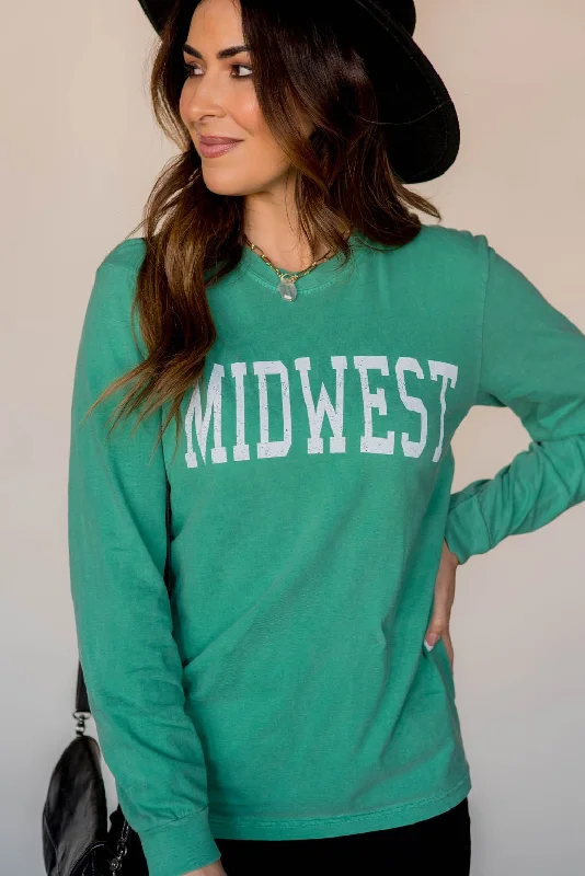 Midwest Long Sleeve Graphic Tee Sporty Women's Athleisure 