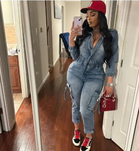 Washed Denim Multi Pocket Cargo Jumpsuits Confident Women's Power
