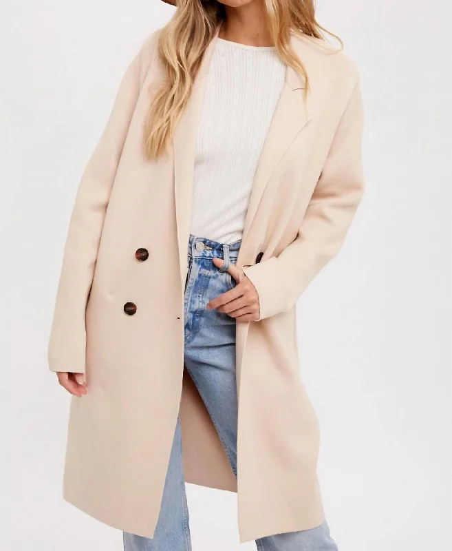 Classic Double Breasted Coatigan In Beige Trendy Women's 