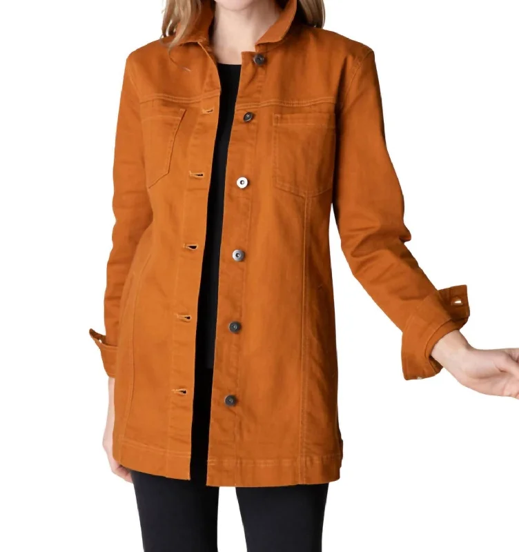 Stretch Denim Boyfriend Jacket In Ginger Monochromatic Office Style
