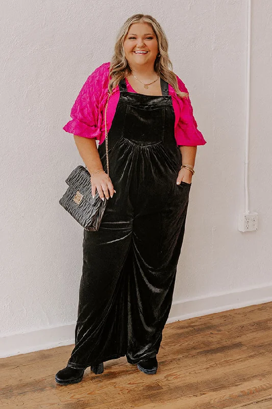 Holiday Cheer Velvet Jumpsuit in Black Curves Earthy Women's 