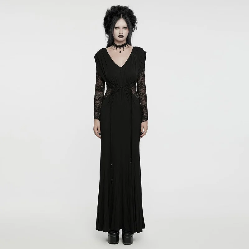 Women's Gothic Plunging Lace-Splice Drawstring Honeymoon Dress Youthful Women's Anime - inspired