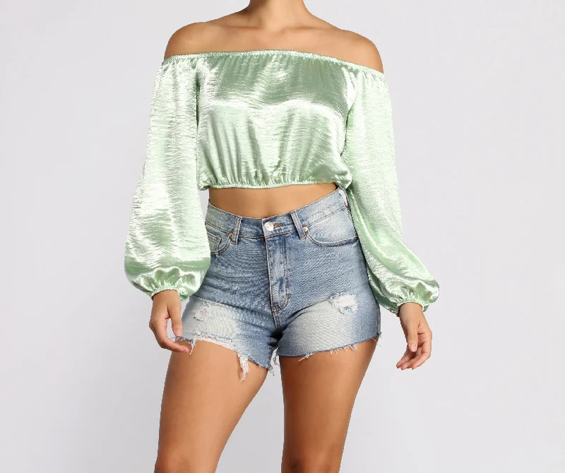 Stunning Sophistication Satin Crop Top Disco