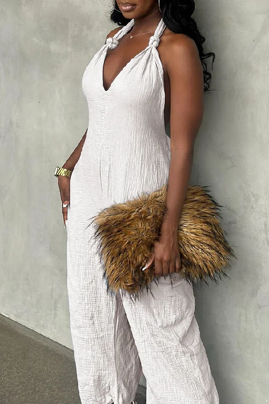 Stylish Halter Drawstring Back Jumpsuit Adventure