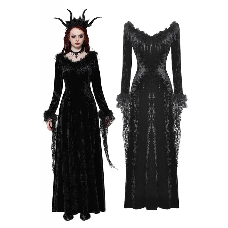 Women's Gothic Velvet Lace Maxi Dress Bohemian Women's Free