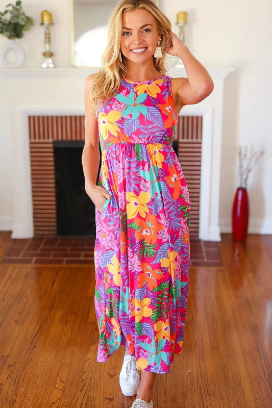 Diva Dreams Multicolor Tropical Floral Fit & Flare Maxi Dress Cool Women's Skate