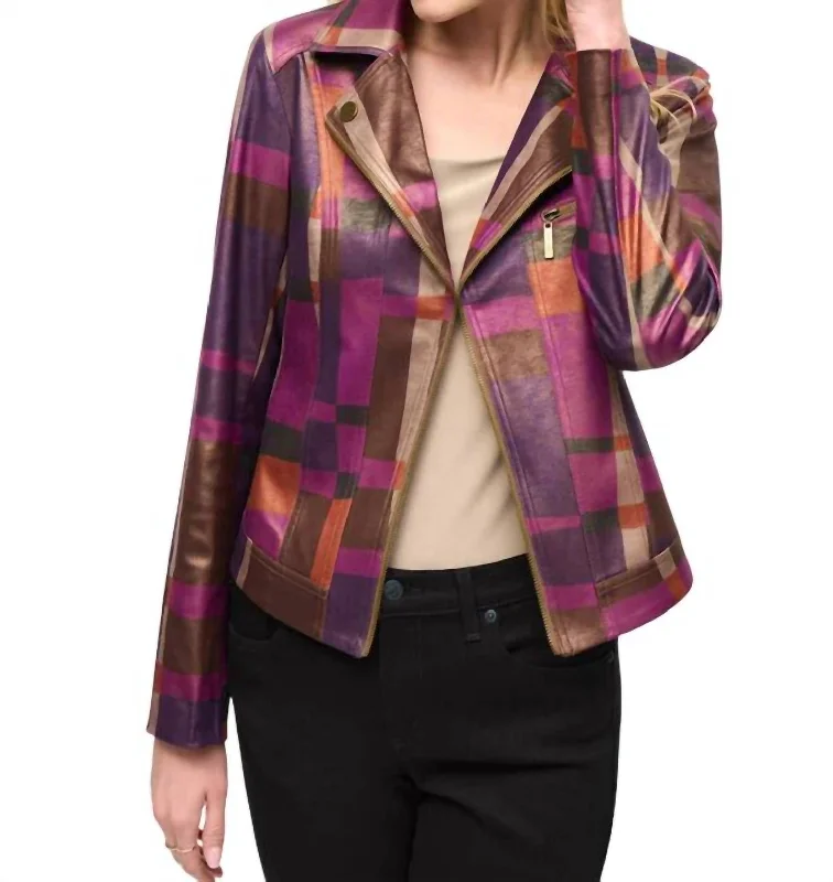 Geometric Print Biker Lds Jacket In Multi Bold Women's Statement