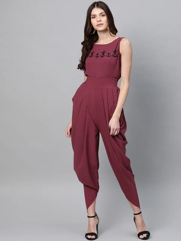 Intricate Hand Embroidered Cowl Jumpsuit Sleek Women's 
