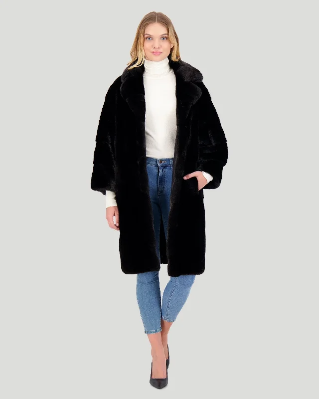Chevron Mink Short Coat, Notch Collar Youthful Women's Anime - inspired