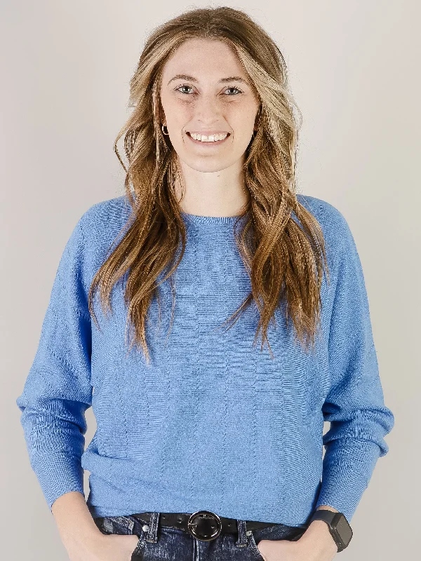 Blue Textured Dolman Sleeve Sweater Country