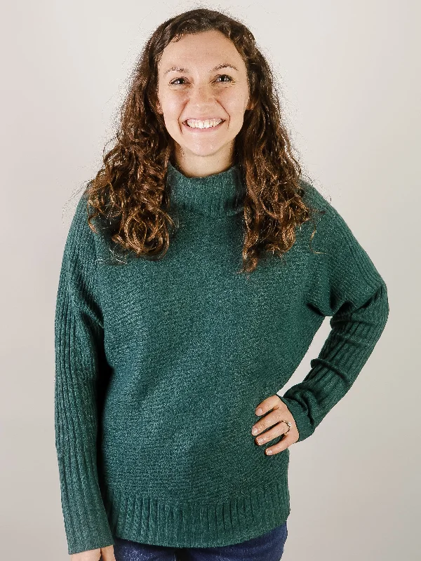 Dark Jade Ribbed Turtleneck Sweater Feminine Women's Style 