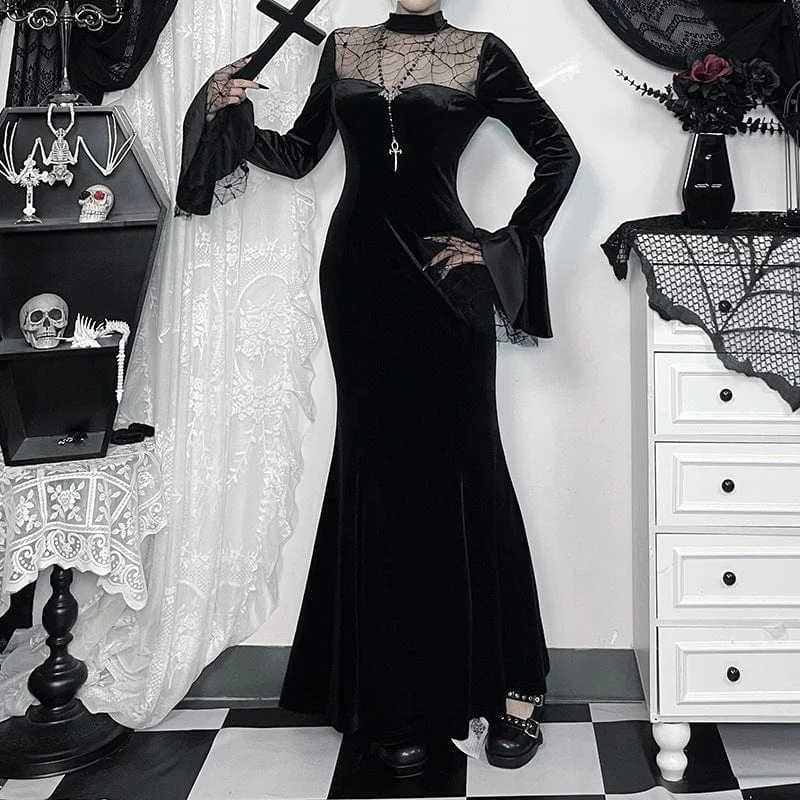 Women's Gothic Spider Mesh Lace Maxi Dress European