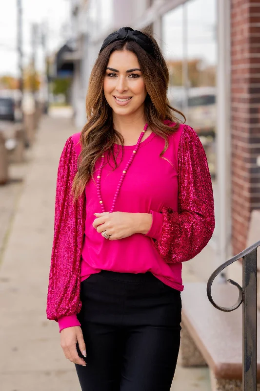 Sequin Sleeve Solid Body Blouse Unique Women's Upcycled