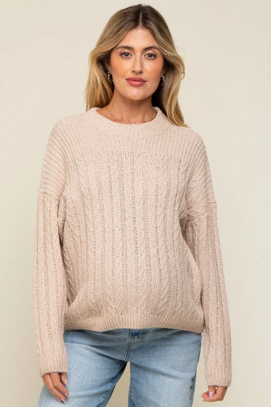 Cream Beige Cable Knit Maternity Sweater Luxurious Women's High -  end