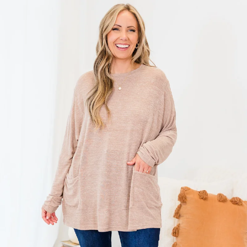 Crisp Autumn Air Tunic, Taupe Monochromatic Office Style
