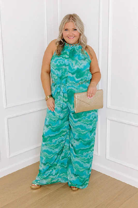 Gala Glam Watercolor Jumpsuit in Green Curves Vintage Women's 1970S 