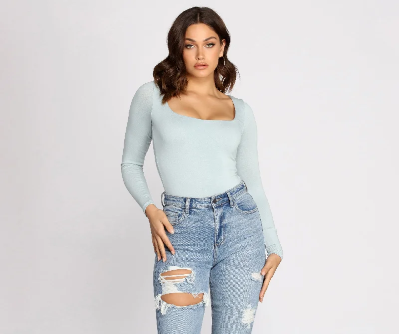 Feelin' Knit Long Sleeve Bodysuit Relaxed Women's Beachy