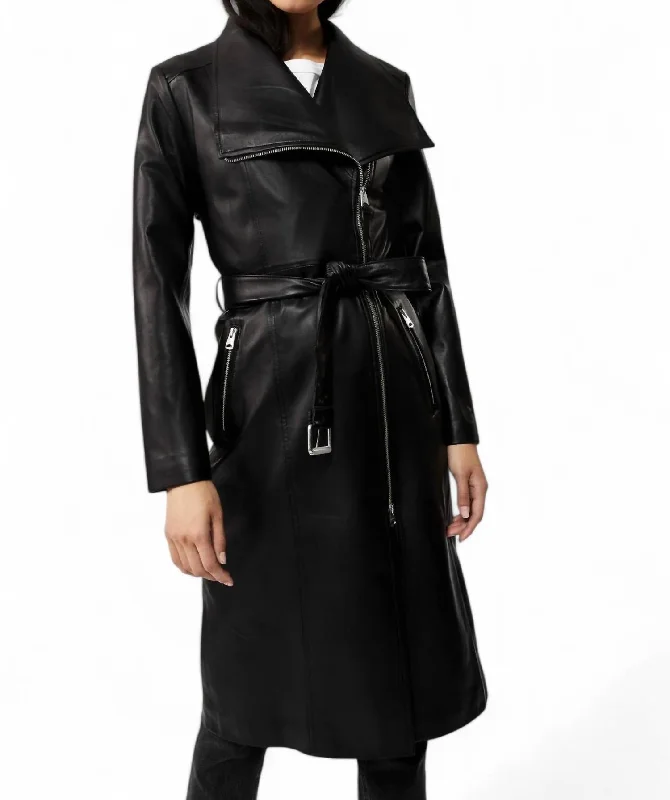Estela Tailored Leather Trench Coat In Black European
