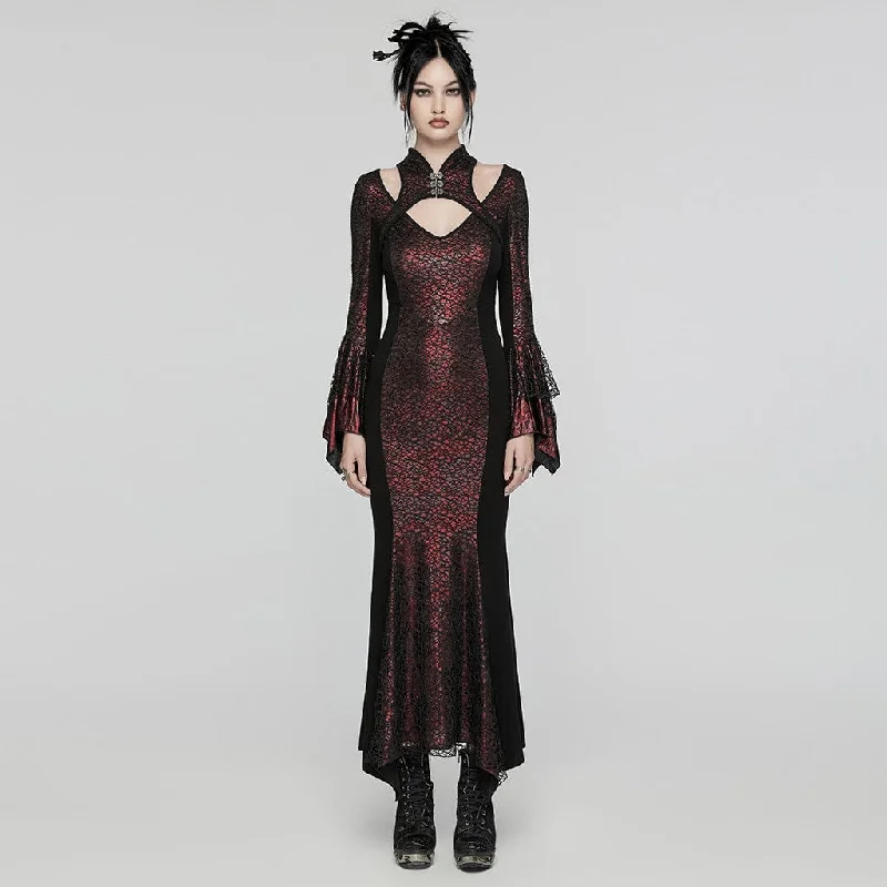 Women's Gothic Cheongsam Collar Fishtailed Gown Dress Red Trendy Women's 